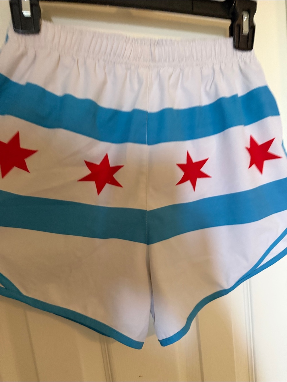 Women’s White Athletic Shorts with Chicago Flag - Picture 4 of 6